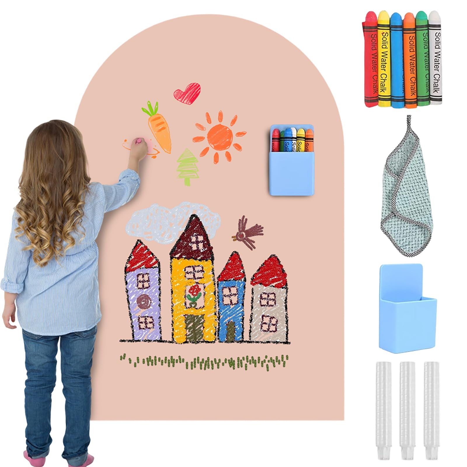 Lavagna Magnetica da Parete 80 x 100 cm Autoadesiva Cancellabile per Bambini con Gessetti Rosa