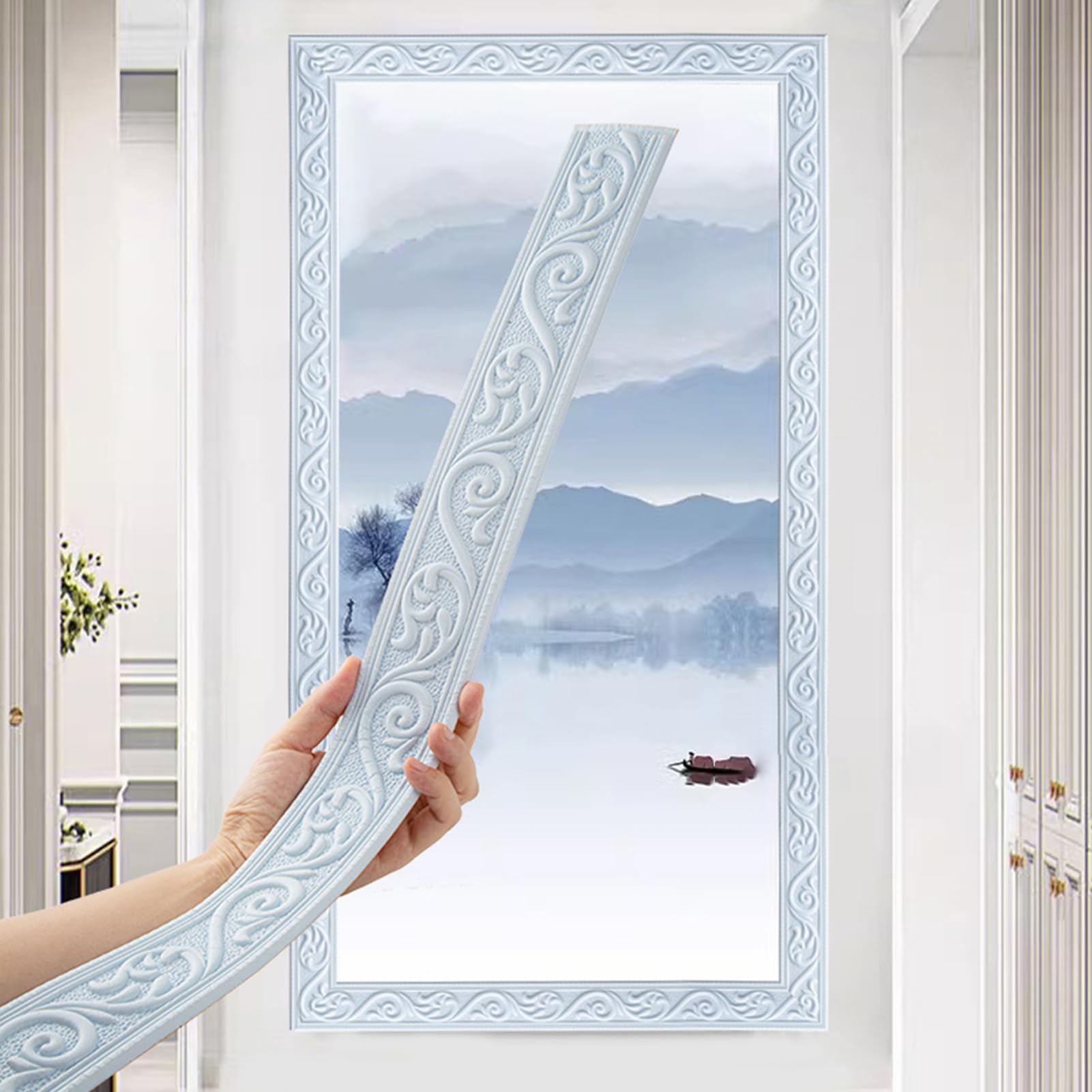 Dxcaicc Battiscopa da Parete Strisce di Schiuma Blu per Finiture Diverse Larghezze Lunghezza 9,2 M Tipo di Rotolo Continuo Bordure Moderne per La Casa Battiscopa, Larghezza,12cm