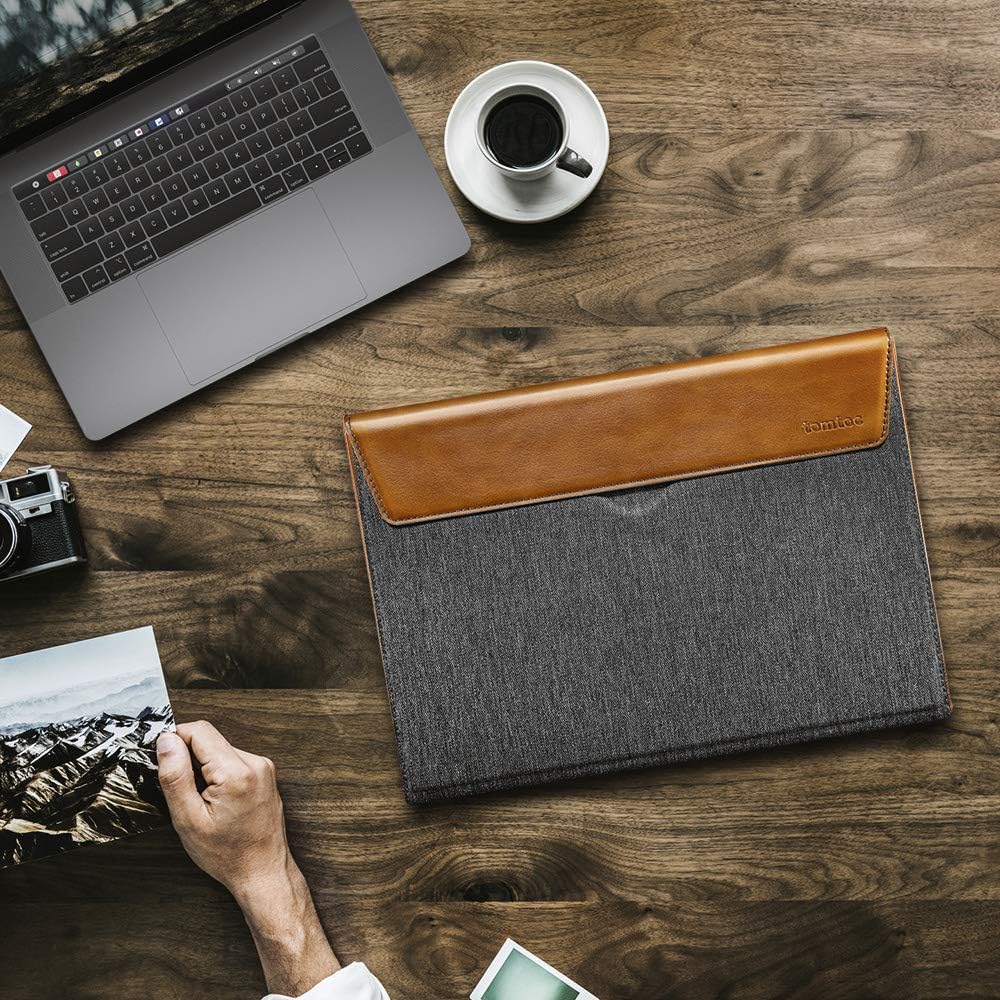 tomtoc Compact Laptop Case Sleeve Designed for 15-inch New MacBook Air M2/A2941 2023 with a Slim Hard Cover, 16-inch MacBook Pro A2141 2019, Spill-Resistant Wear-Resistant PU Leather Envelope Bag