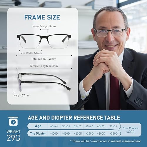 Miniatura 3 de LKEYE Gafas de lectura multifoco para hombre, sin línea, lector multifocal progresivo, luz azul, marco de metal, lentes trifocales