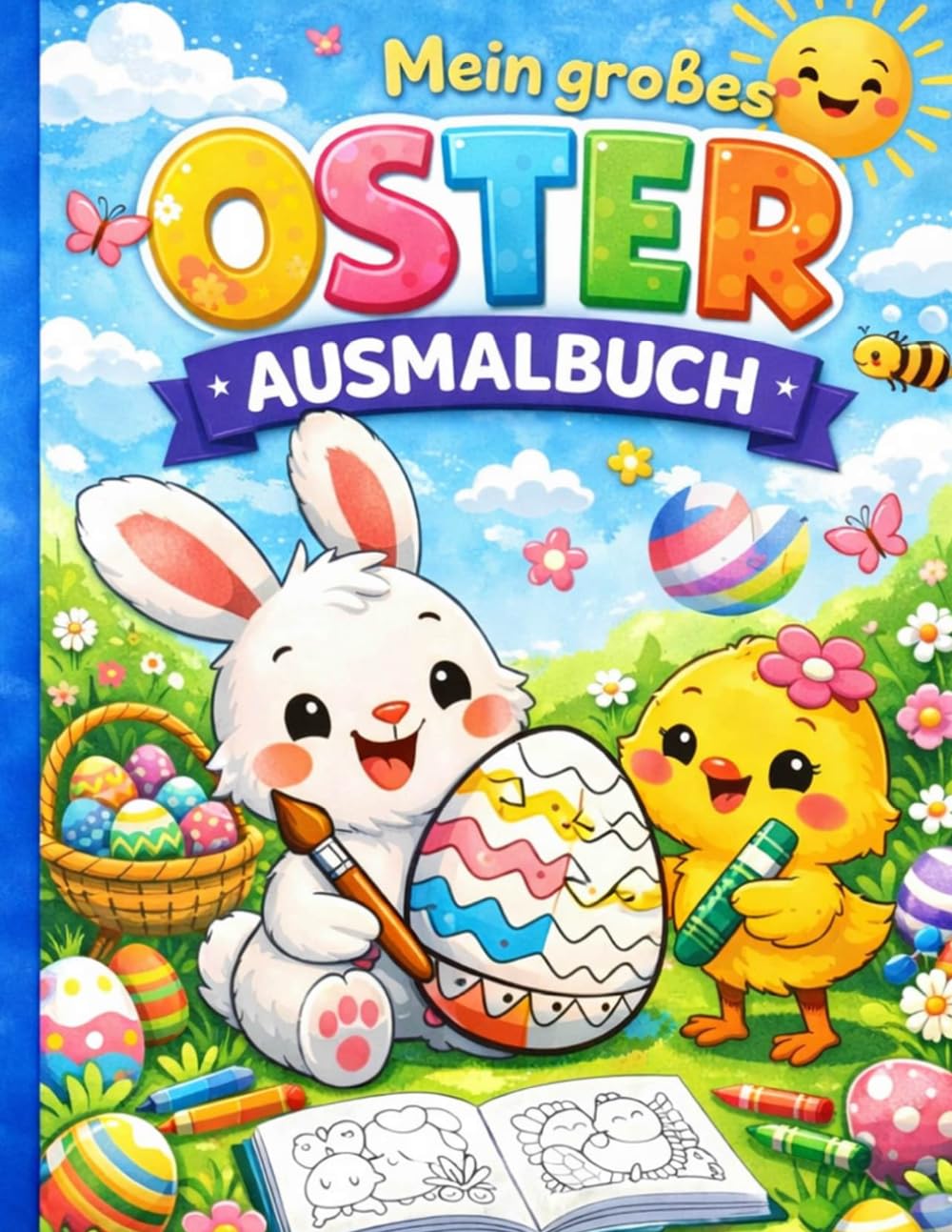 Mein großes schönes Ausmalbuch zu Ostern mit 72 Seiten! Geschenk vom Osterhasen, Mama, Papa, Oma, Opa oder Verwandten. (Malbuch für Kinder / Malspaß für groß und klein)