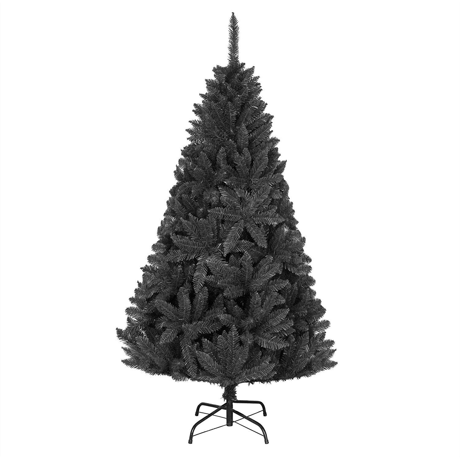 ShatchiBushy Imperial Pine Artificial Deluxe Christmas Tree Hinged Branches Pencil Point Tips with Metal Stand Xmas Home Decorations, PVC, Black, 4Ft/120CM