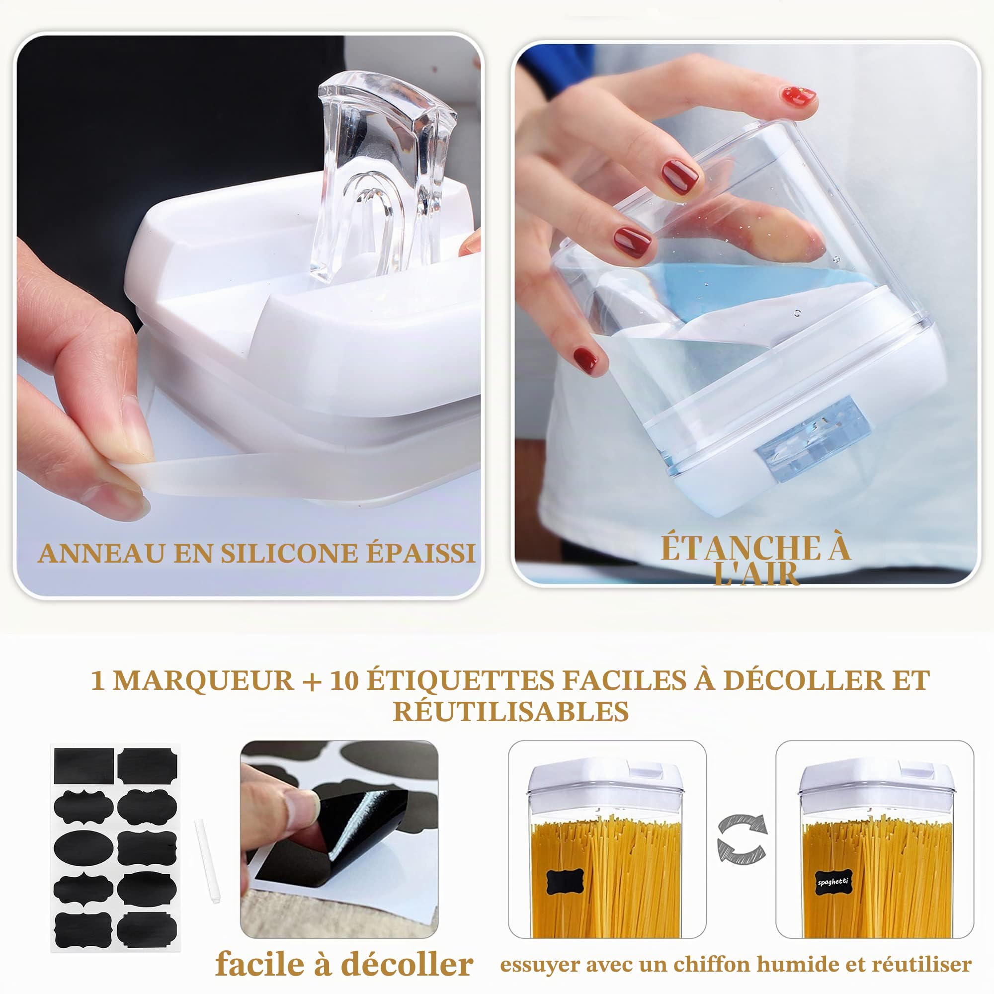 Hanobe Stockage De PâTes En Plastique, Bocal à Spaghetti HerméTique, RéCipients à PâTes Avec Couvercles, Ensemble De 3 RéCipients De Stockage D'Aliments Durables Et Empilables Pour Garde Manger Frigo