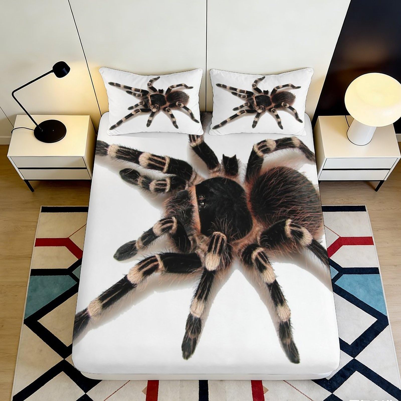 3D Printed Tarantula Fitted Sheet Microfiber Soft Decorative Spider Bed Cover for Bedroom Dorm Mattress Protection 90x200x25cm