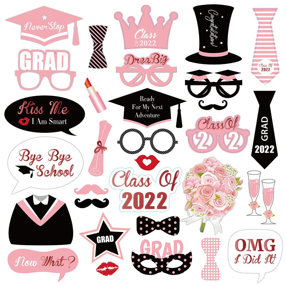 Graduation Photo Booth Props 2021, Large Graduation Party Supplies for Congrats Grad Class of 2021, Pink Decor for Graduation Party Favors Supplies TD081