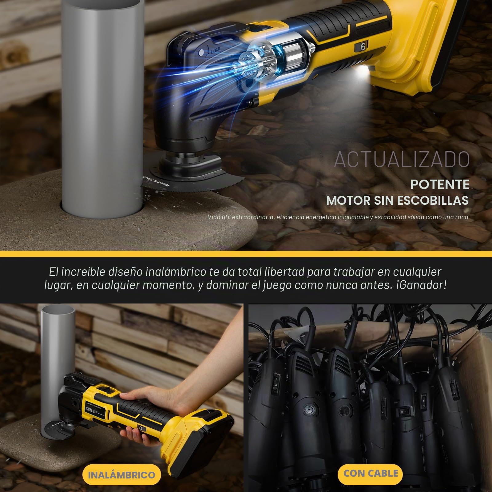 Herramienta Multifunción para Dewalt 20V XR Batería (Sin batería), Multiherramienta Oscilante Inalámbrica 6 Velocidades Ajustables Sierra Oscilante, Multitool para Quitar, Raspar, Cortar