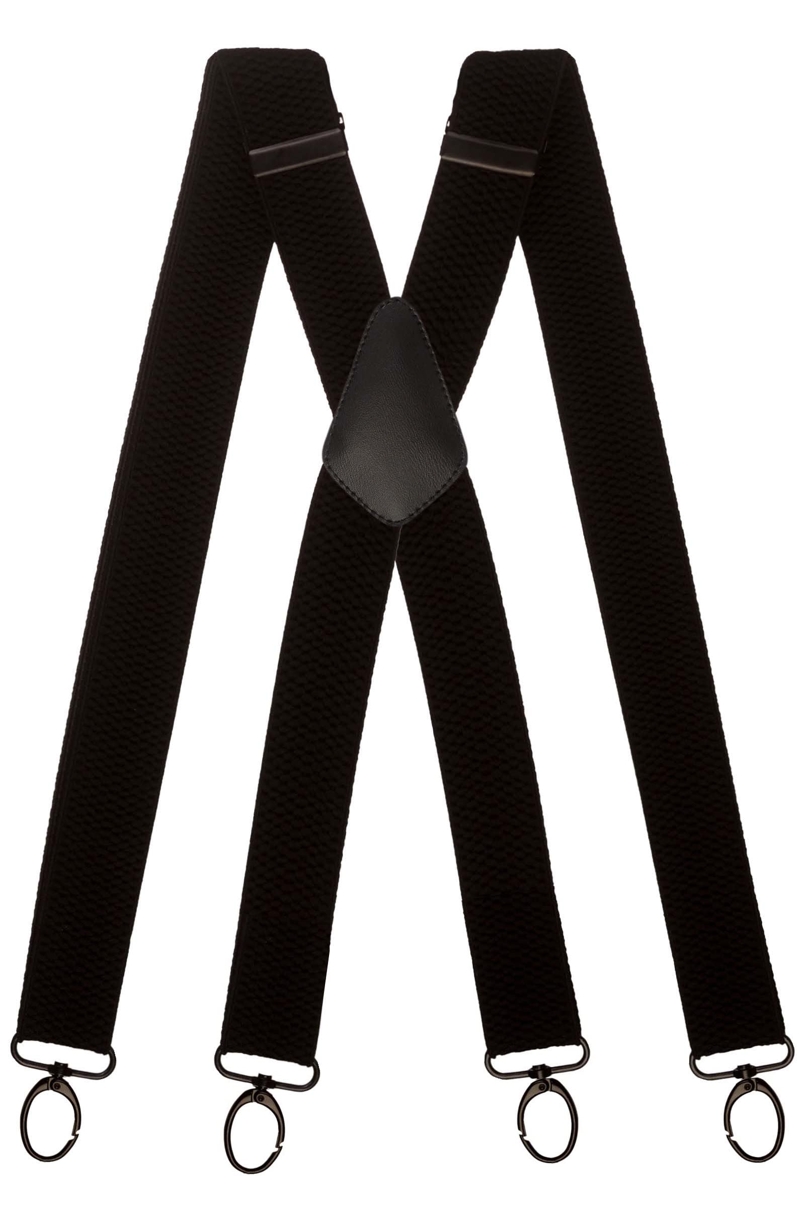 Olata Men's Black (Black Clips) Heavy Duty X-Shape Multi-Purpose Wide Braces/Suspenders With Carabiner Clips - 4Cm.