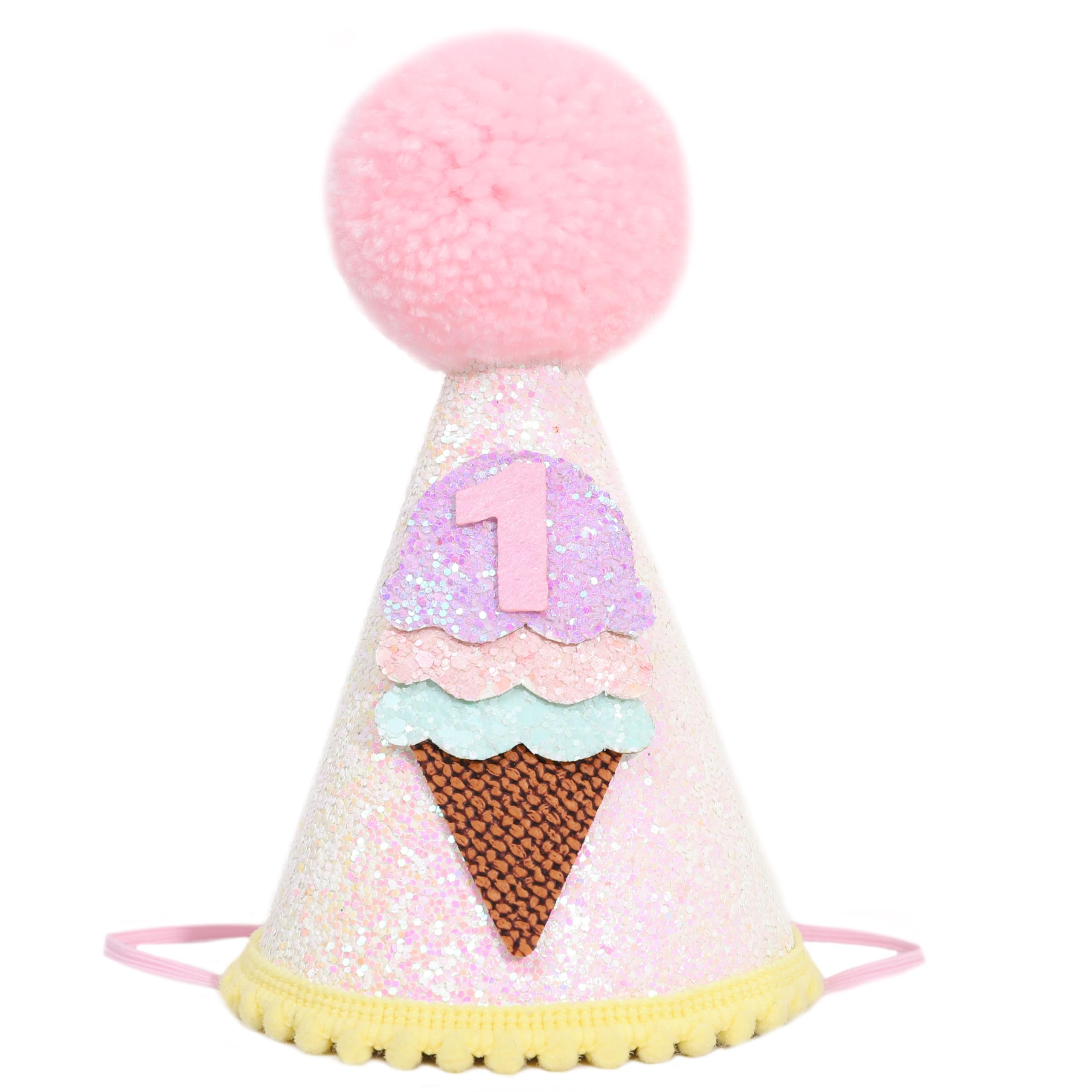 HIKLO Ice Cream 1st Birthday Cone Hat - Sweet One First Birthday Hat, Ice Cream 1st Birthday Decoration for Girls, Ice Cream Party Supplies