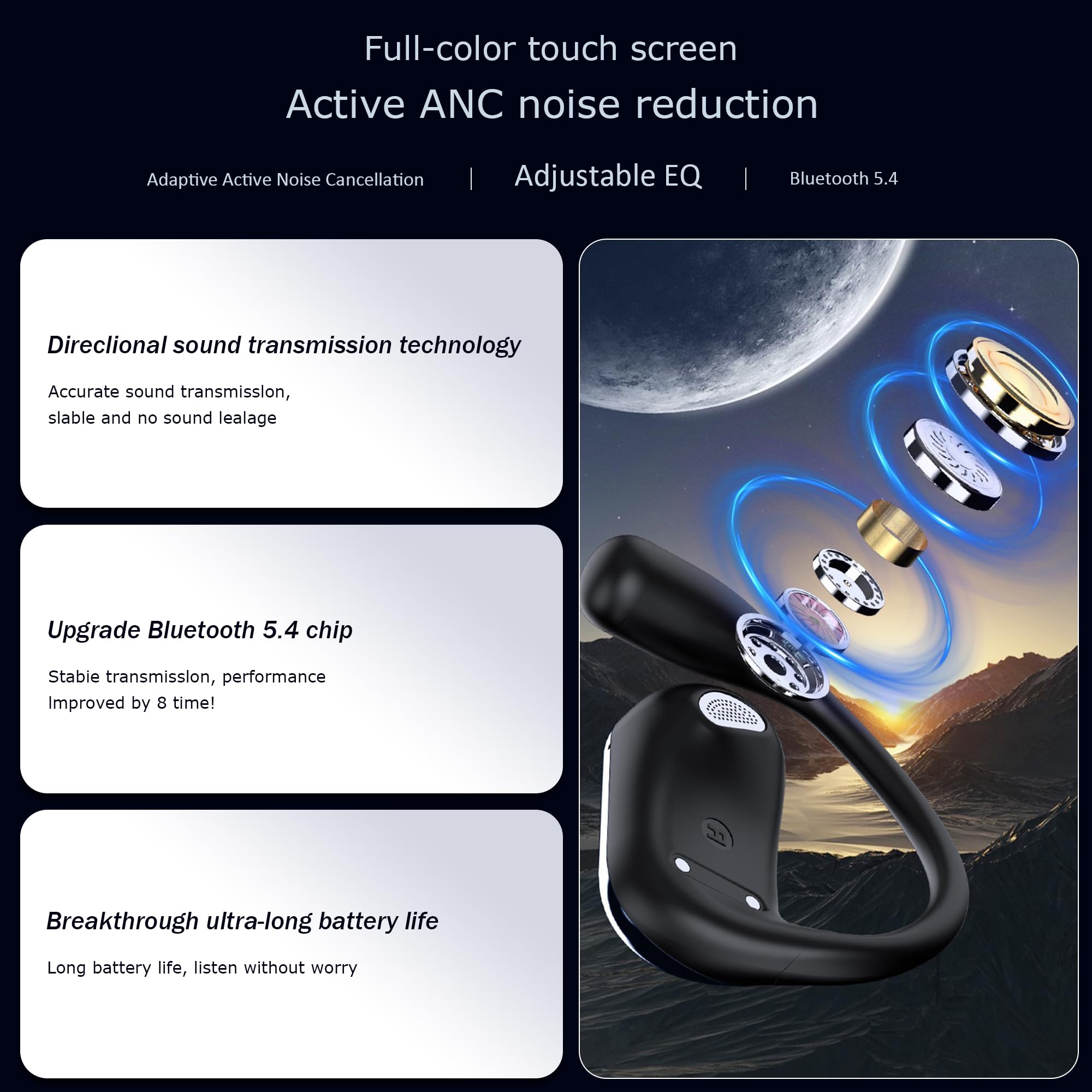 High Precision Wireless AI Translation Earbuds - Real-Time 144 Language Translator with LCD Touchscreen, Ideal for Travel, Business & Office Use, Compatible with Android/iPhone (Black)