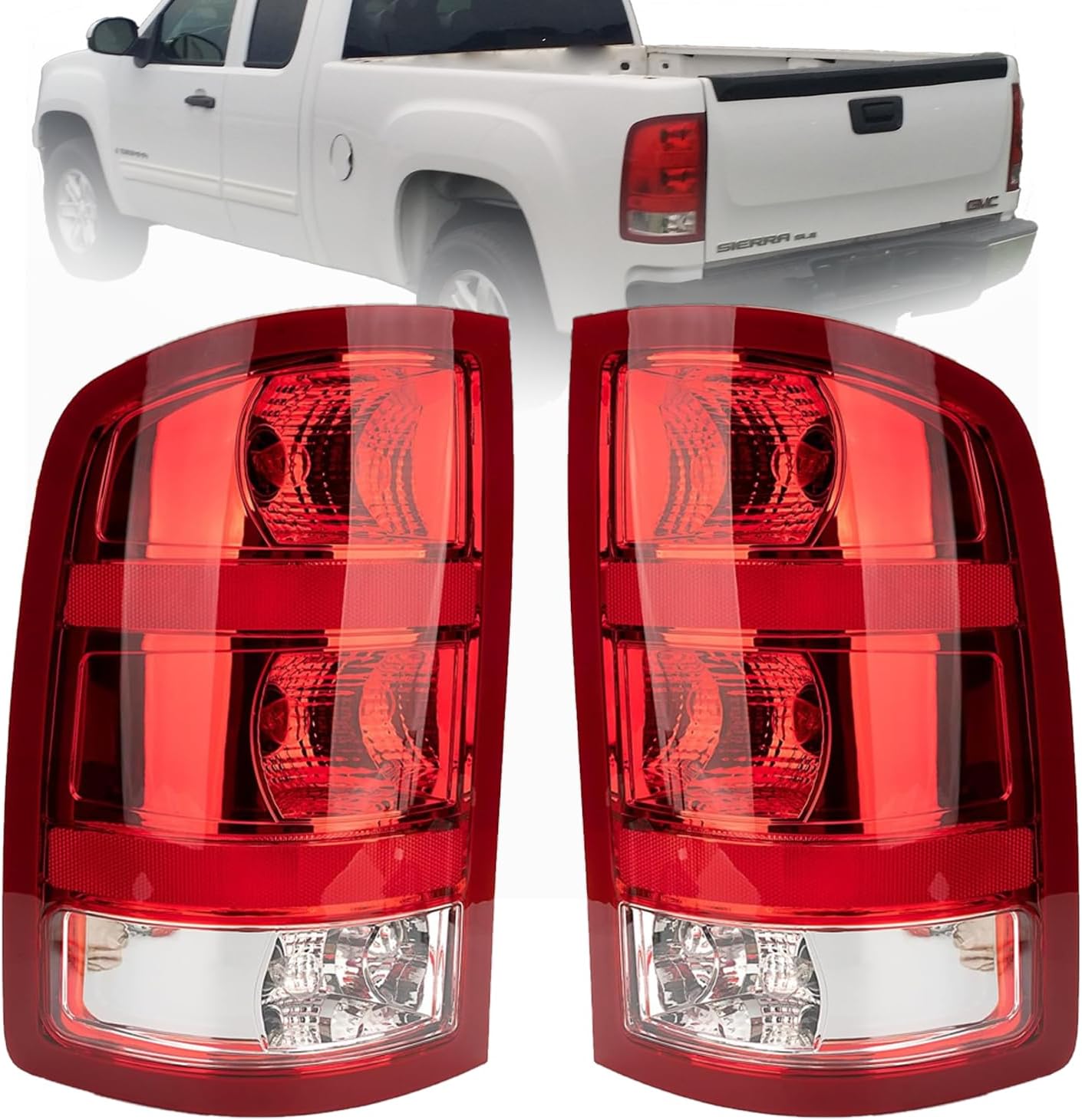 Tail Light Compatible With 2007-2013 GMC Sierra 1500 2500HD 3500HD Driver and Passenger Side Rear Brake Lamps With Bulbs and Harness Included Black Edge Replace# GM2800208,GM2801208