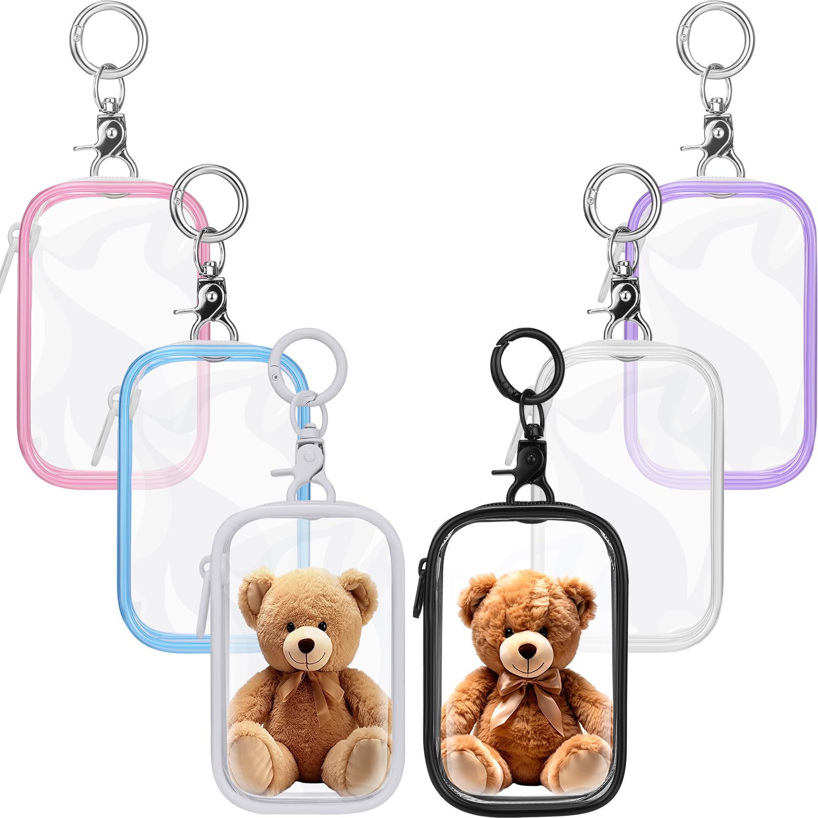4pcs Clear Mini Figure Display Bags With Keychain & Pompoms - Portable Doll Pouch For Blind Box Collectibles - View #6