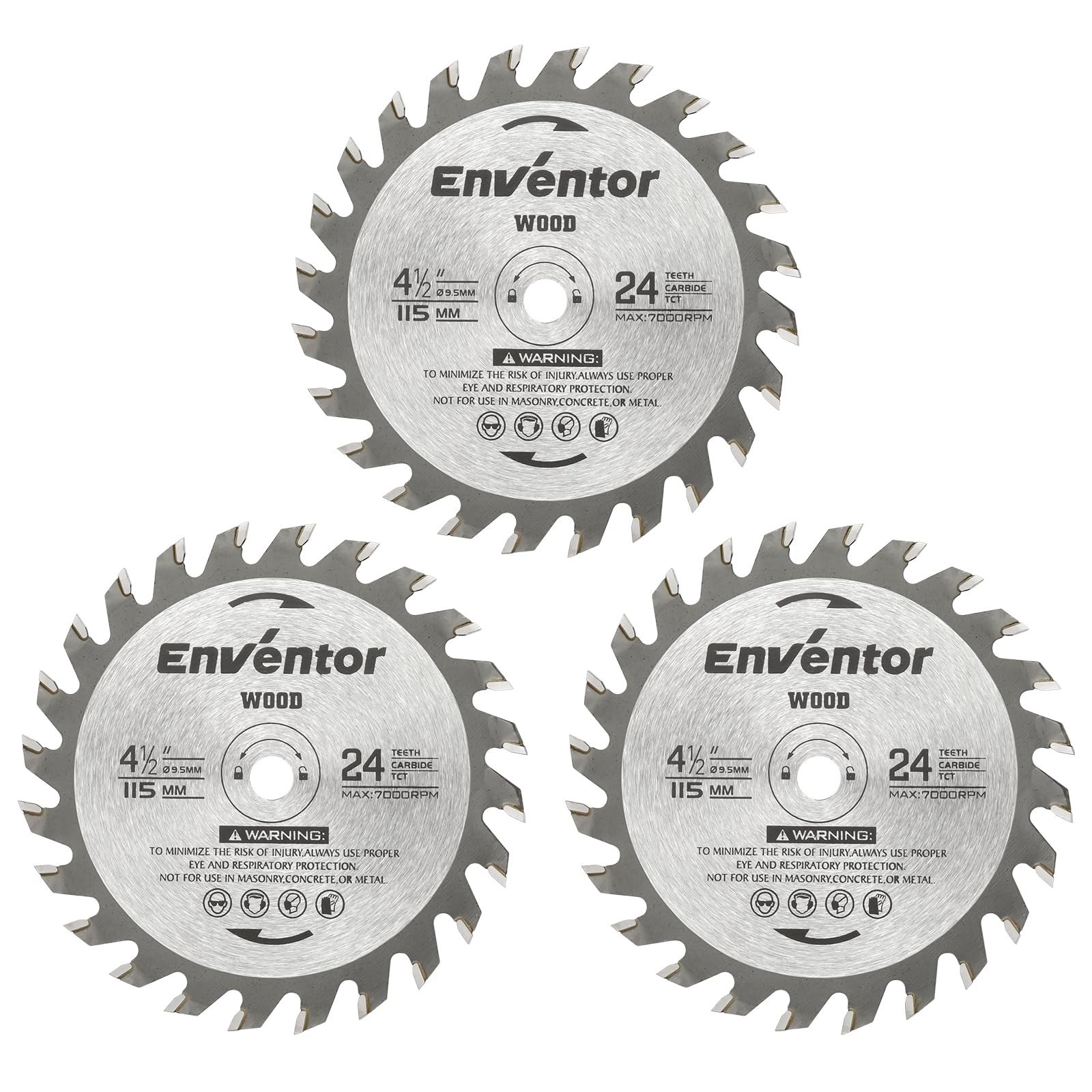 Enventor 3 Pack 4-1/2 Inch (115mm) Mini Circular Saw Blades 24T, 3/8 Inch (9.5mm) Arbor for Wood Cutting