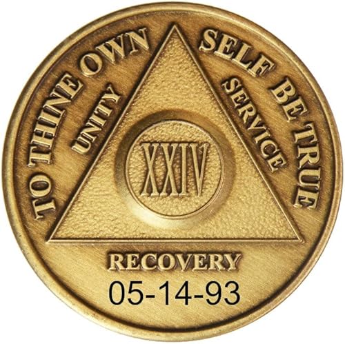 HPRS Personalizado grabado personalizado 24 años bronce antiguo AA (Alcohólicos Anónimos)-ACA-AL-ANON-Sober-Sobriety-Birthday-Medallion