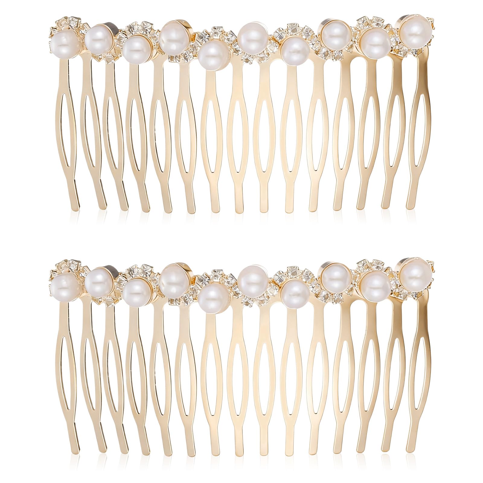 2 PCS Pearl Hair Comb for Women Decorative, Gold Pearl Hair Combs with Rhinestones, Decorative Hair Combs for Women Accessories Bridal Wedding Party Daily Decor