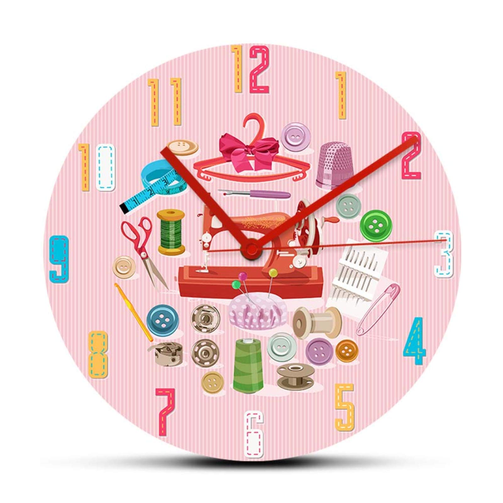 OTKU 12 inch Quiet Wall Clock Sewing Supplies And Accessories Decorative Wall Clock For Sewing Room Tailoring Wall Art Timepieces Seamstress Gift For Home Wall Decor