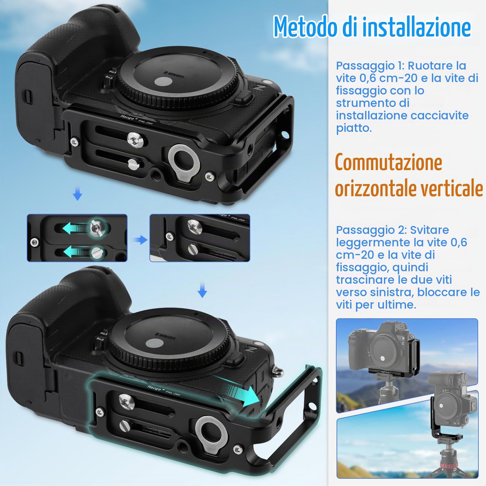 Haoge PNL-Z6II L Staffa per Nikon Z5 Z6 Z7 Z6II Z7II Z-Mount Camera, piastra a sgancio rapido compatibile stile Arca