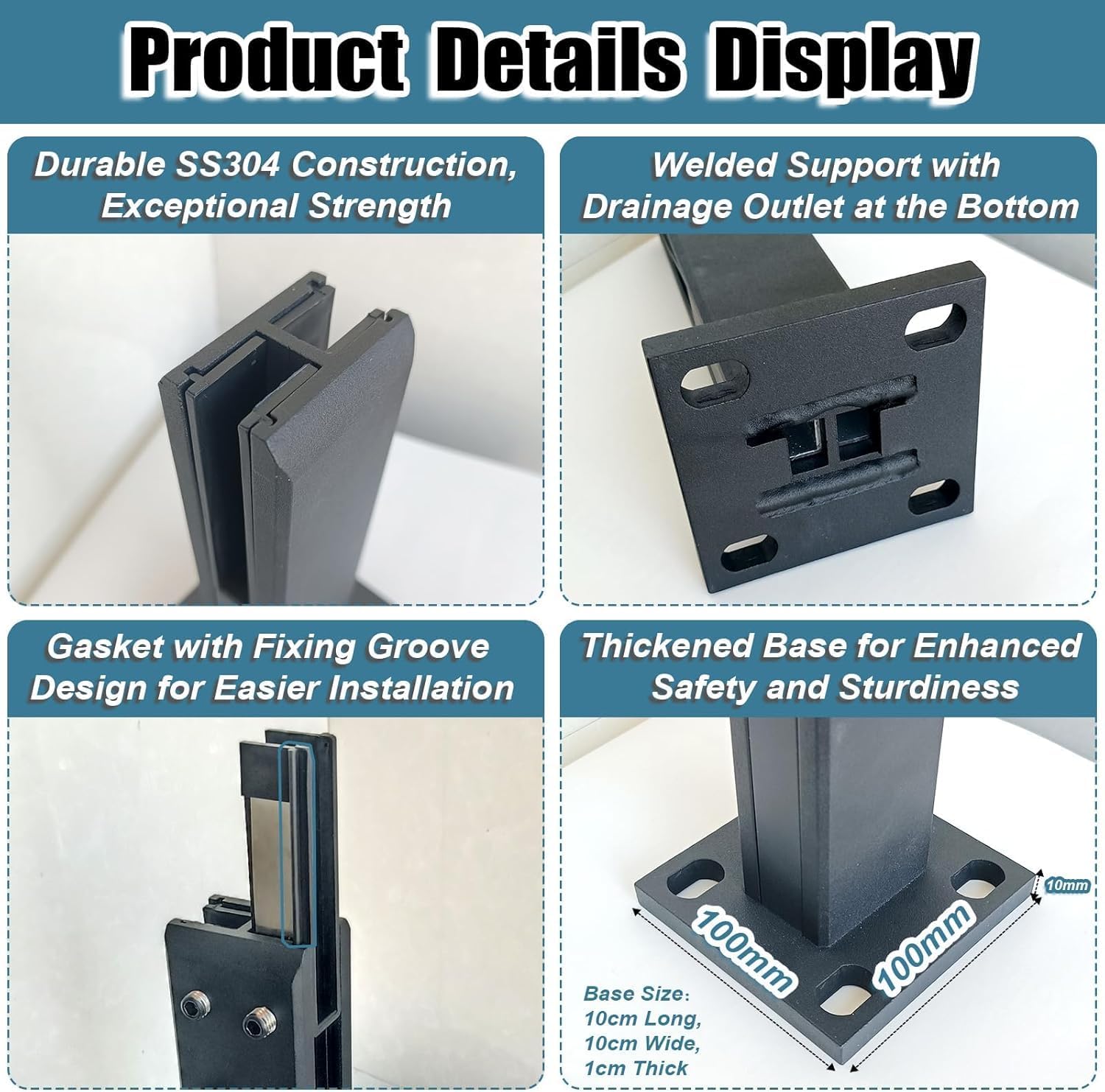 Heavy Duty 12 Pack Black Stainless Steel Glass Railing Clamp Kit for 8-13mm Glass - Ideal for Pool Fences, Balconies, Stairs, and Decks Middle Spigot 12 Pack