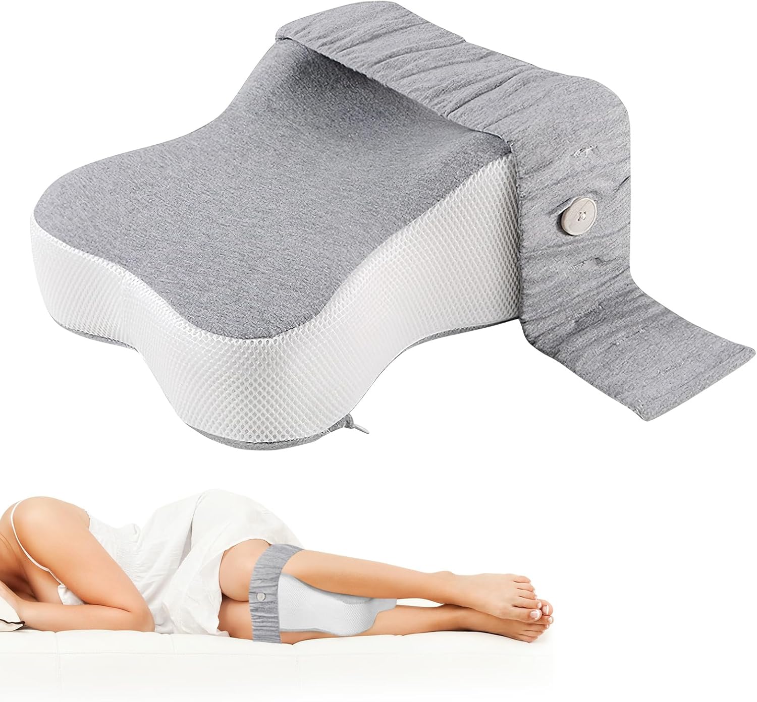 Product image of Sinmaklin Knee Pillow, Memory Foam Knee Pillow with Strap for Sleeping on Side, Leg Pillow, Pain Relief for Lower Back, Hip, Knee and Leg, Side Sleeper Cushion