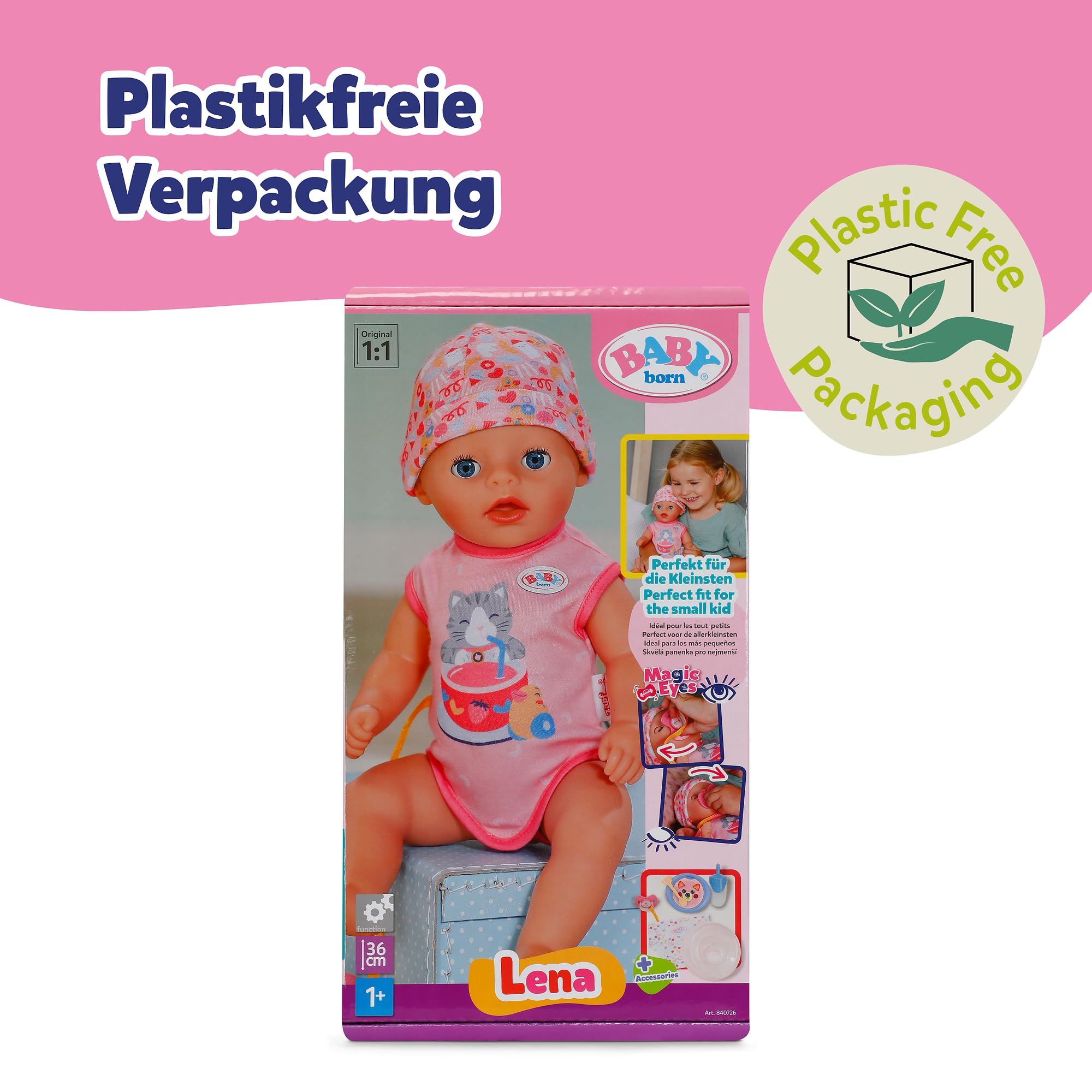 BABY Born Lena Pink, 36 cm große Puppe mit 7 Funktionen für Kinder ab 1 Jahr