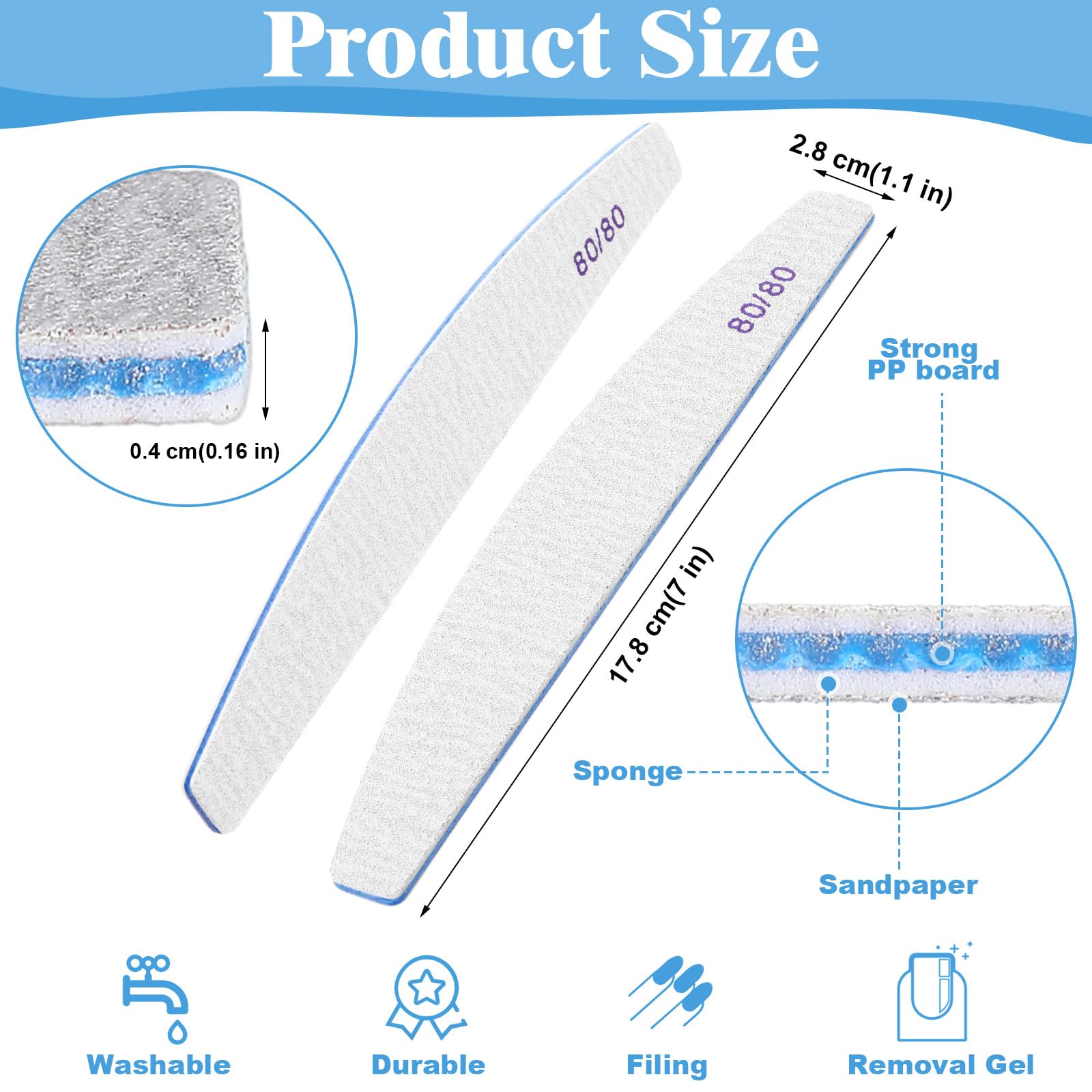 Nagelfeilen, Körnung 100/180, wiederverwendbar, doppelseitig, für Acryl- und Gelnägel, professionelle Fingernagelfeile, Maniküre-Werkzeuge für Feiler, Salon, Pediküre, Schönheit, 200 Stück
