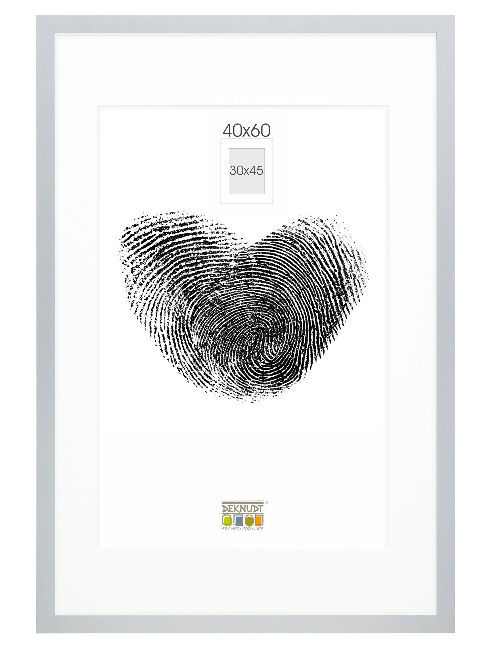 Cadre photo avec passe-partout argent Deknudt Frames 40x60 cm en bois MDF à suspendre