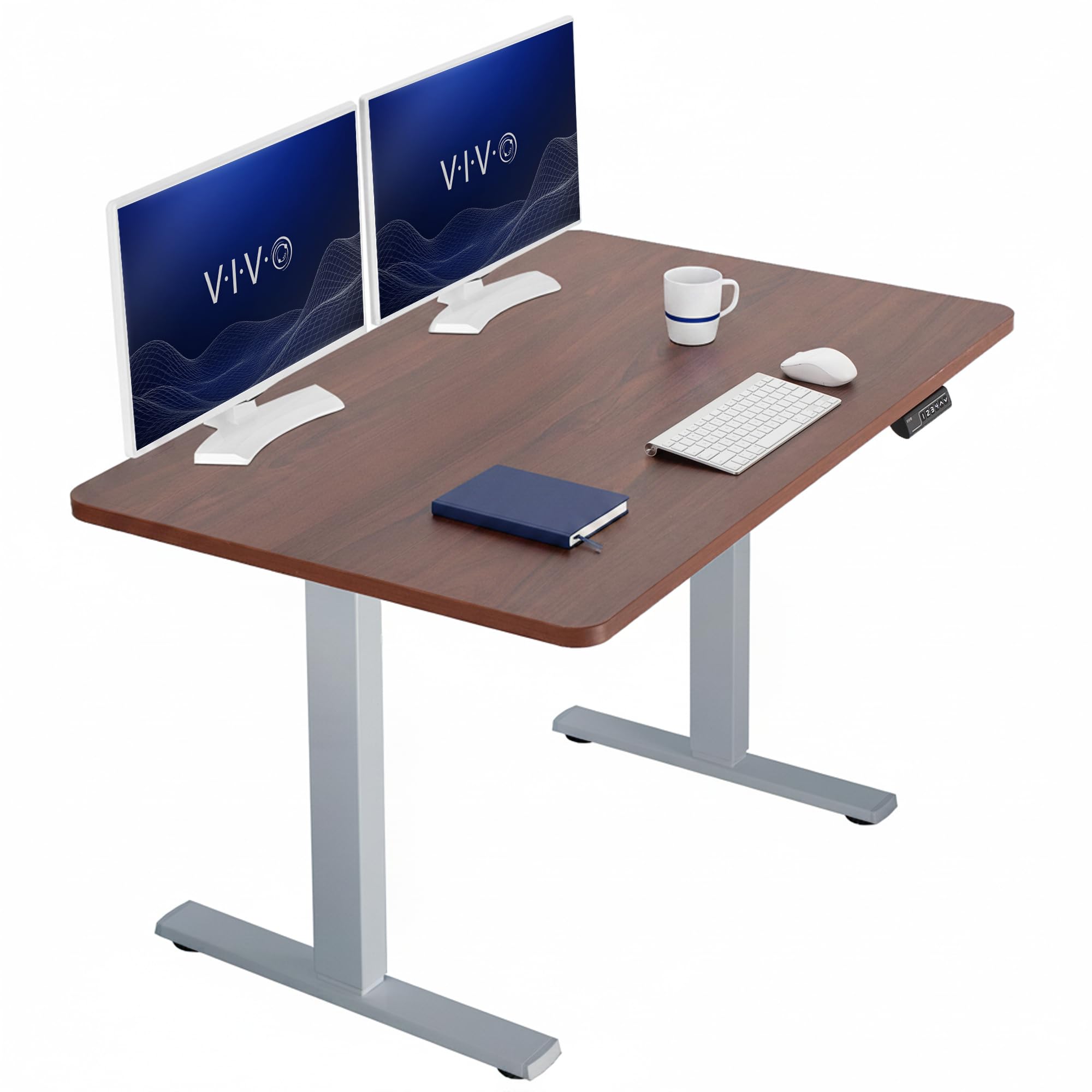 VIVO Electric 48 x 30 in Standing Desk, Memory Height Adjustment, 1B Series, Holds 220 lbs, One-Piece Dark Walnut Top, Gray Frame, DESK-KIT-1G5D