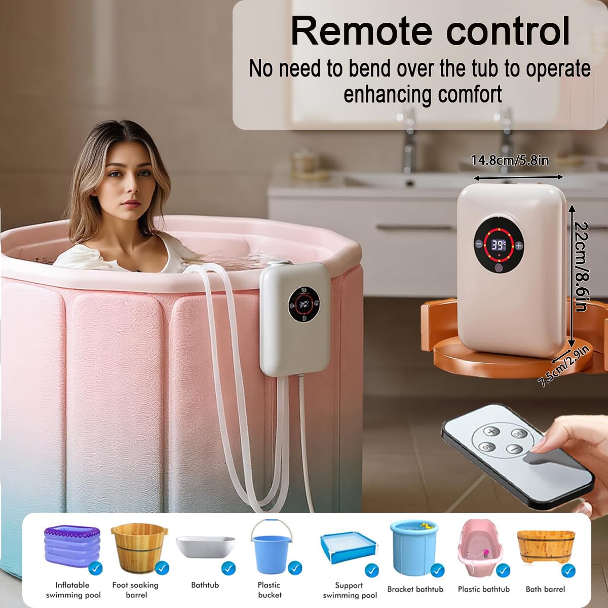 Riscaldatore Piscina-1200W Riscaldatore Per Vasca Da Bagno ，Separazione Acqua Ed Elettricità，Protezione Dal Surriscaldamento，Adatto Per Vasche Idromassaggio, Piccole Piscine