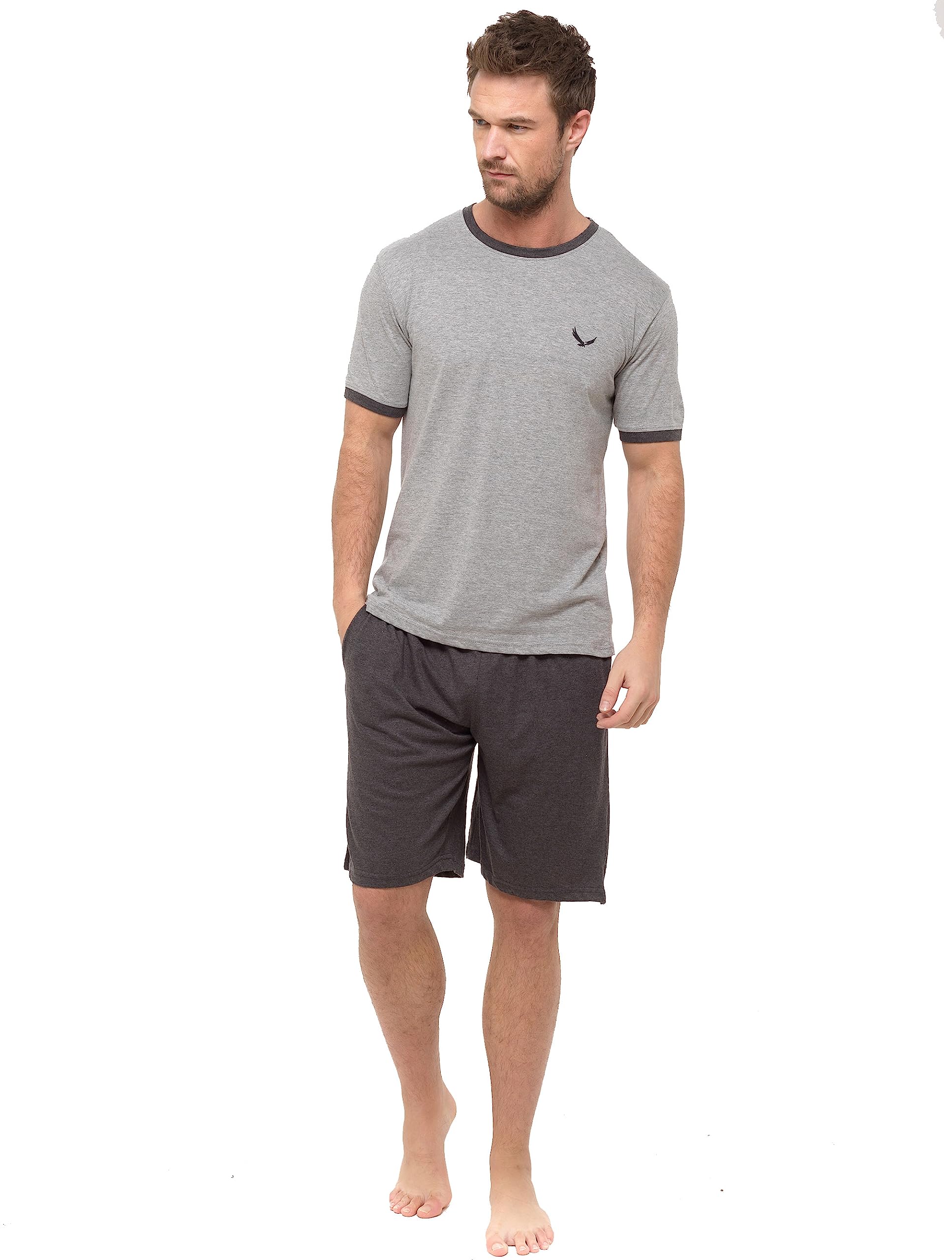 INSIGNIA Mens Pyjama Set Short Sleeve Top & Shorts (UK, Alpha, XXL, Regular, Regular, Grey Matrl Logo)