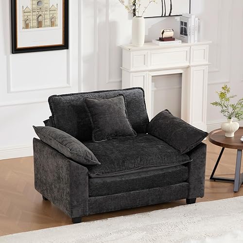 Miniatura 118 de Sofá seccional modular beige de 111.5", sofás seccionales grandes de 3 plazas para sala de estar, tela de chenilla marfil blanquecino, sofá nube de