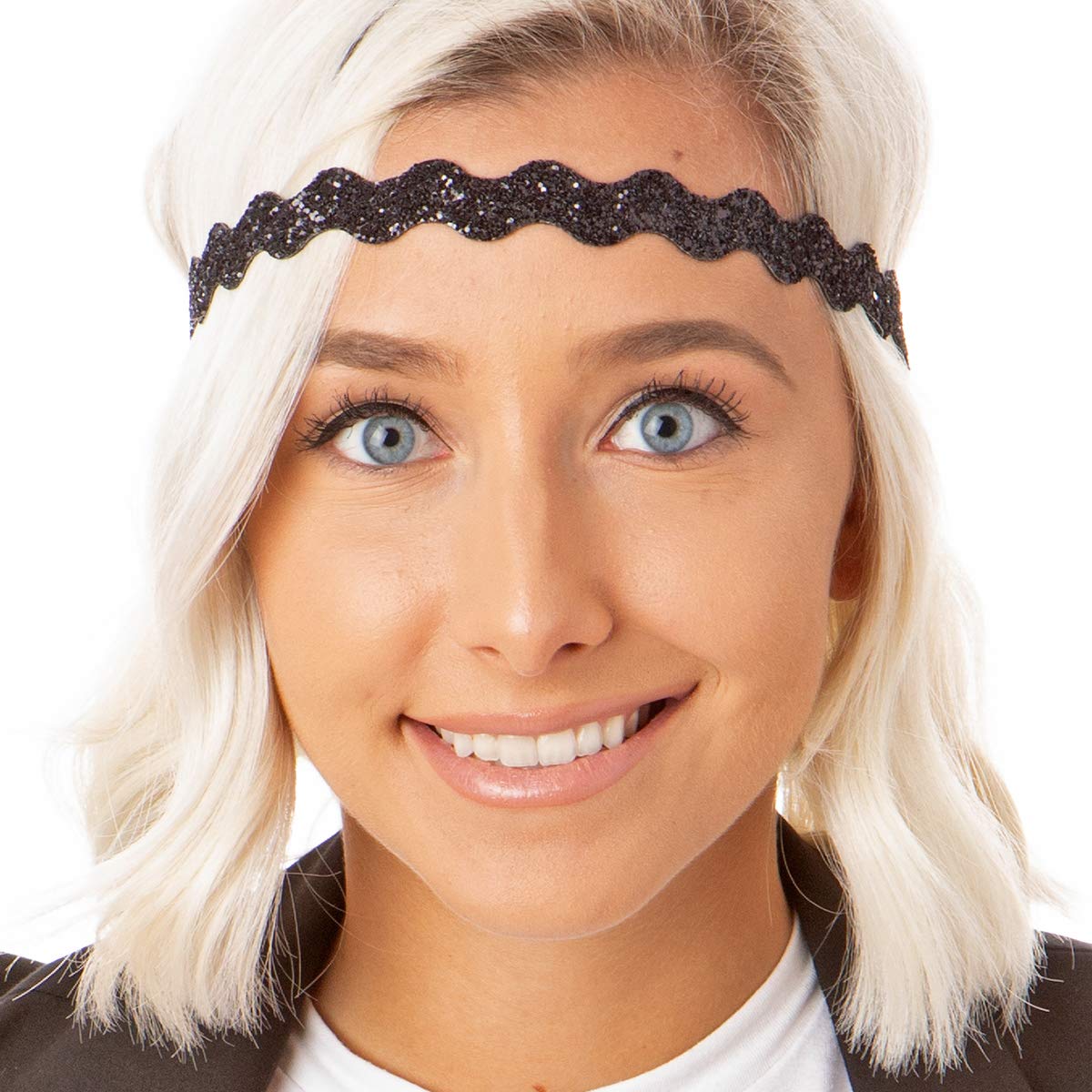 Hipsy Women's Adjustable Fashion Headbands Bling Glitter Wave Gift Sets (Wave Black/Silver/Gold)