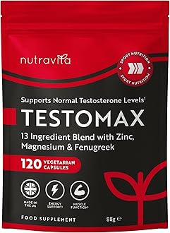 Nutravita TESTOMAX Testosterone Booster for Men - 13 Powerful Active Ingredients & Vitamins Including Zinc, Maca Root Extract, Fenugreek, Ginseng - Made in The UK
