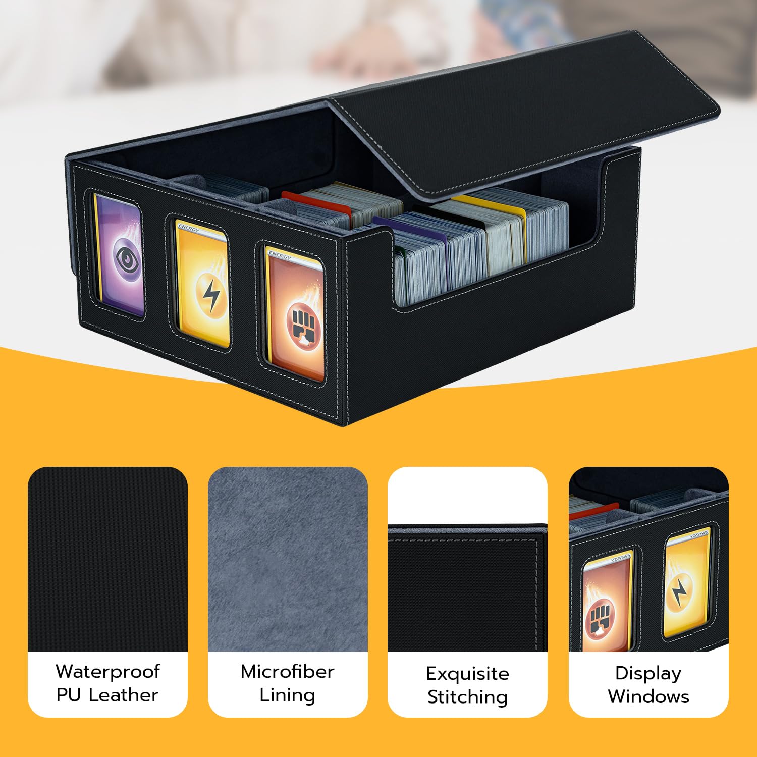 Mcbazel 3-Solt Rows Card Storage Box Holds 1800+ Cards Deck Box with Display Windows, 3 x 35PT Magnetic Cases - Image 2