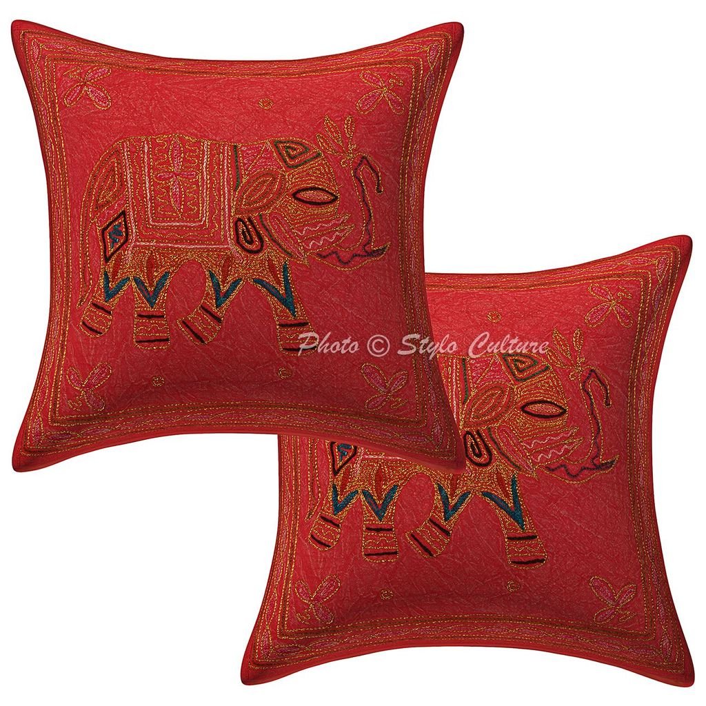 Stylo Culture Tradizionale Fodere Per Cuscini 40x40 cm Decorativo Divano Elefante Zari Ricamato Nero Quadrato Chiusura Della Busta 16x16 pollici Copricuscini Soggiorno Sedie - 5 pezzi