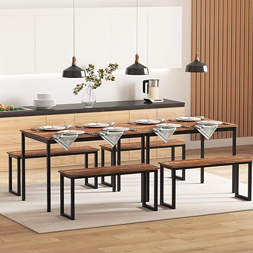 Miniatura 4 de sogesfurniture Juego de mesa de cocina con 2 bancos, juego de mesa de comedor para 4, juego de 3 piezas de muebles de estilo industrial, cocina de