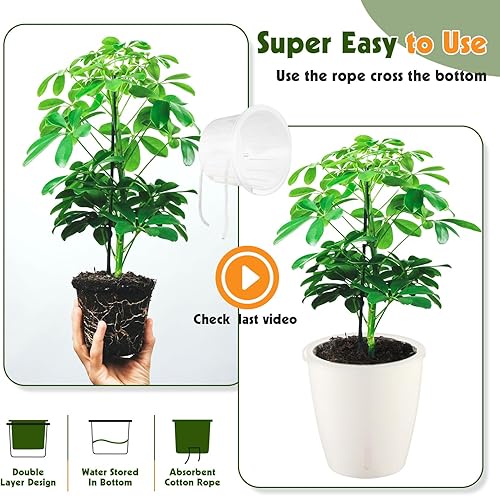 Miniatura 7 de Macetas de autorriego para plantas de interior, paquete de 6 macetas de riego automático de 5 pulgadas con orificios de drenaje, macetas pequeñas de