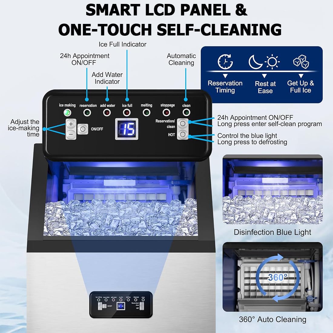 Macchina per Ghiaccio Elettrica,40/60/80/100kg/24h 100kg/24H | Macchina per Ghiacciotavolo Commerciale Fabbricatore Ghiaccio Con Schermo Lcd,Per Casa/Ufficio/Ristorante/Bar/Caffetteria