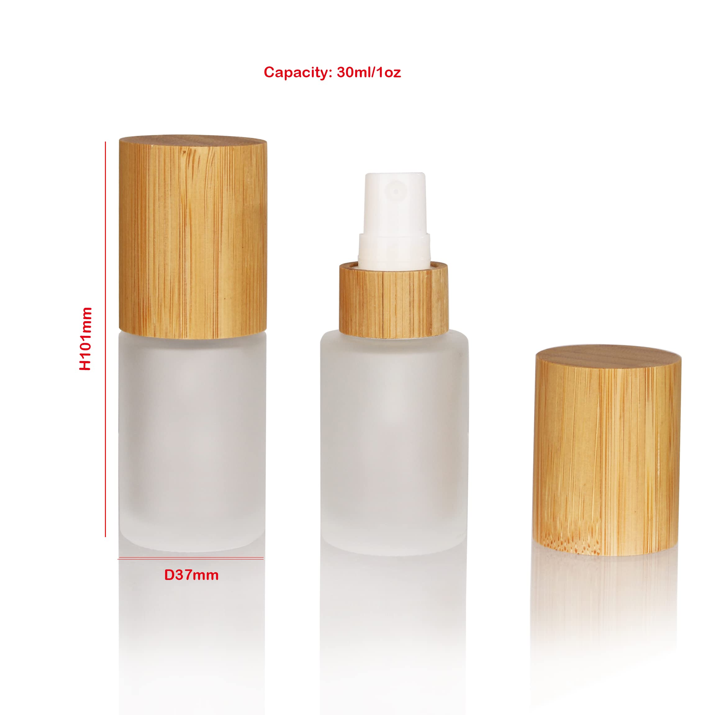 COSIDEA 6 flaconi vuoti da 30 ml in bambù con coperchio in vetro smerigliato spray con testa fine per profumi liquidi, articoli da toeletta toner