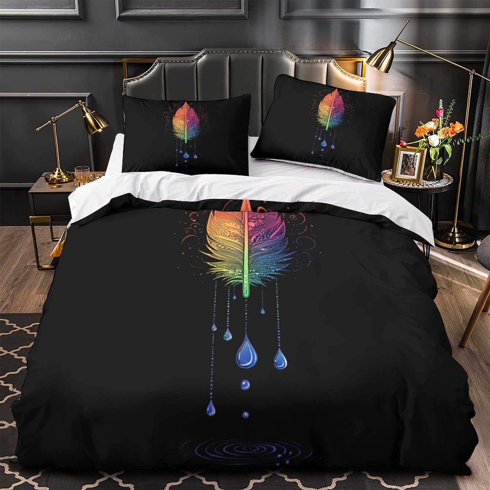 Housse de couette plume arc-en-ciel entretien facile pour literie enfant