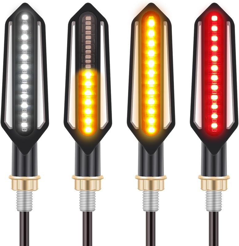 Kinstecks ​​4PCS Indicadores de motocicleta Luces de señal de giro que fluyen Indicadores de giro de motocicleta Luces de circulación diurna Luces de freno 12 V para motocicleta Scooter Quad Cruiser Off Road