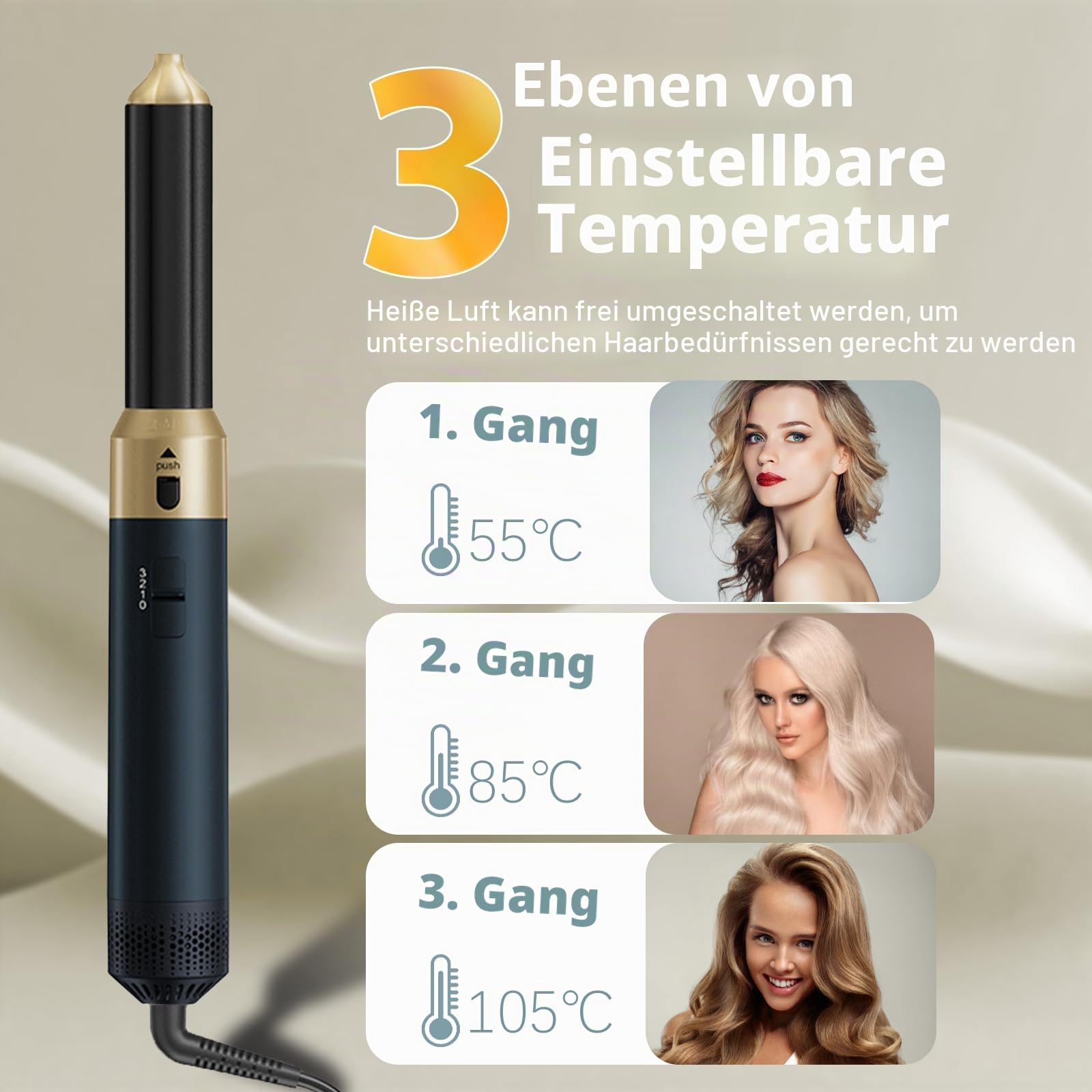 Journeyside 5 in 1 Hairstyler, 1000W Multifunktions Warmluftbürste mit 5 Zubehörteilen, 3 Temperaturen, 360° Schwenkbares Heckdesign, Hairstyler zum Haareaufplustern, Trocknen, Glätten, Locken，Blau