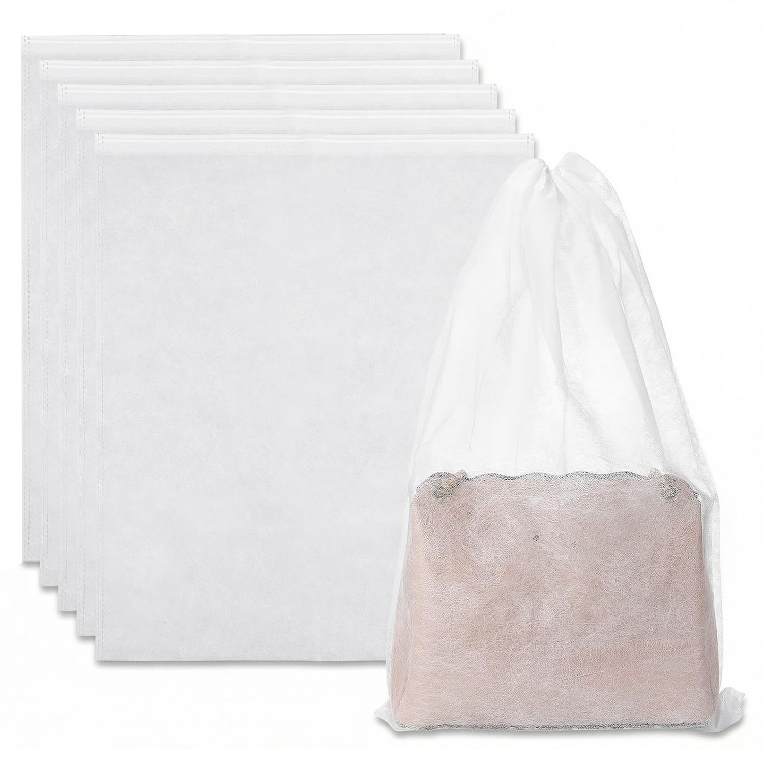 Vwejofff White 5-Pack Handbag Dust Bags, Drawstring Storage Covers For Purses, Breathable Non-Woven Fabric Organizer For Handbags, Shoes, Clothesand Travel，