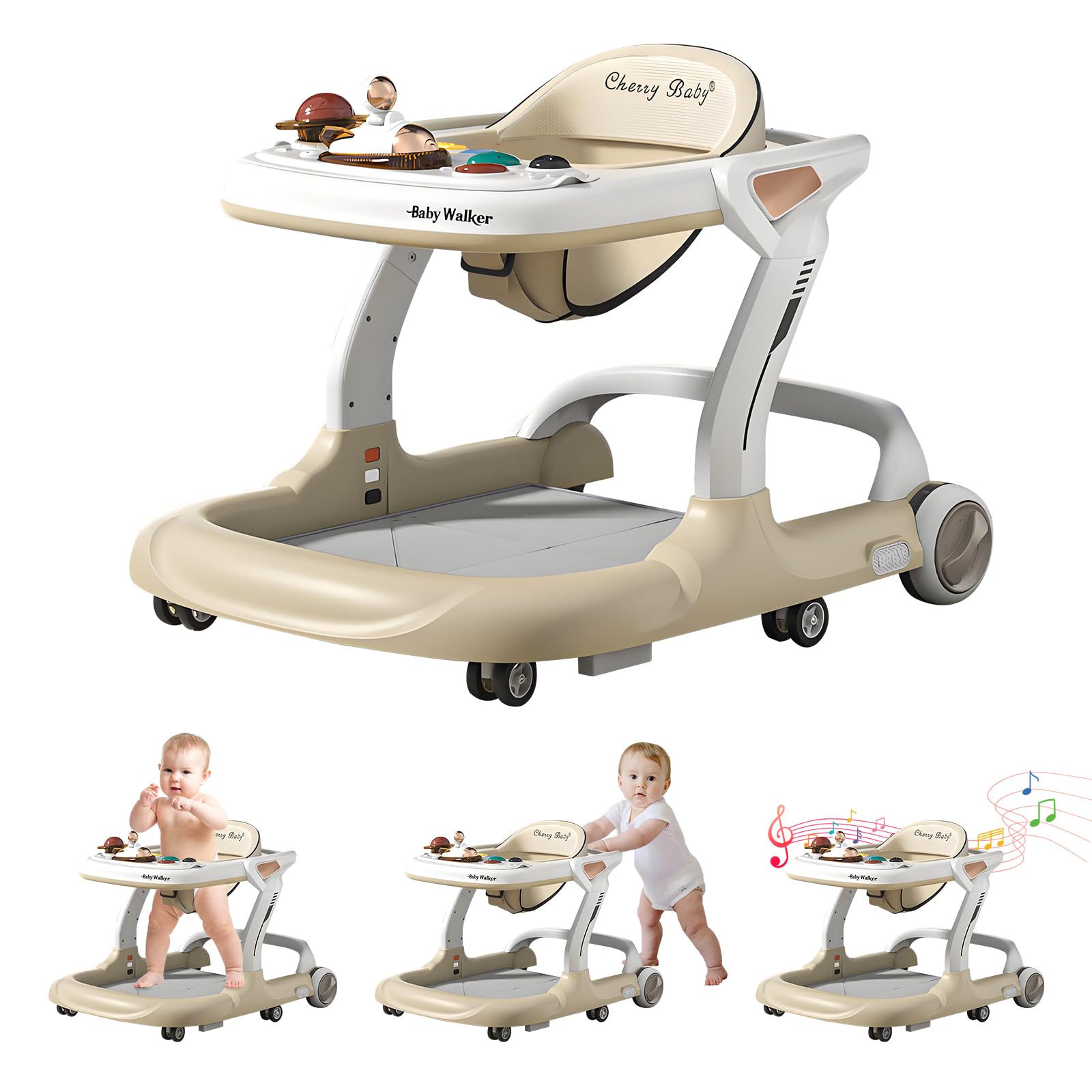 Baby Walker Music Lights Baby Walker with Wheels 9 Adjustable Heights Baby Activity Center Baby Walkers with Foot