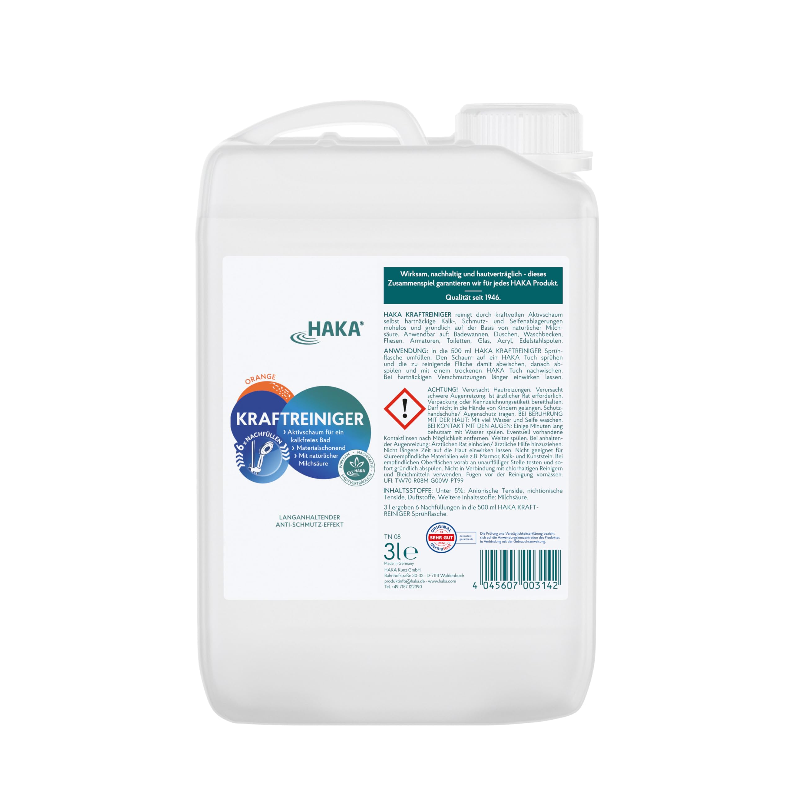 HAKA Kraftreiniger Nachfüller, Bad & Dusche, 3 L, Kalk- & Schmutzlösekraft