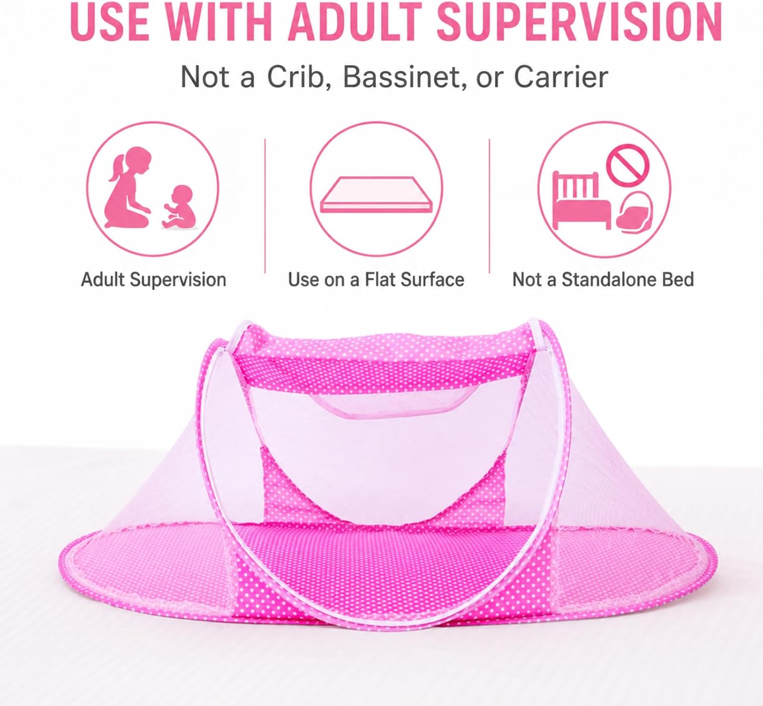 Portable Baby Mosquito Net Tent, Foldable Pop-Up Mesh Insect Barrier Cover for Crib, Bassinet & Travel Use, 43.3 x 23.6 x 25.6 in