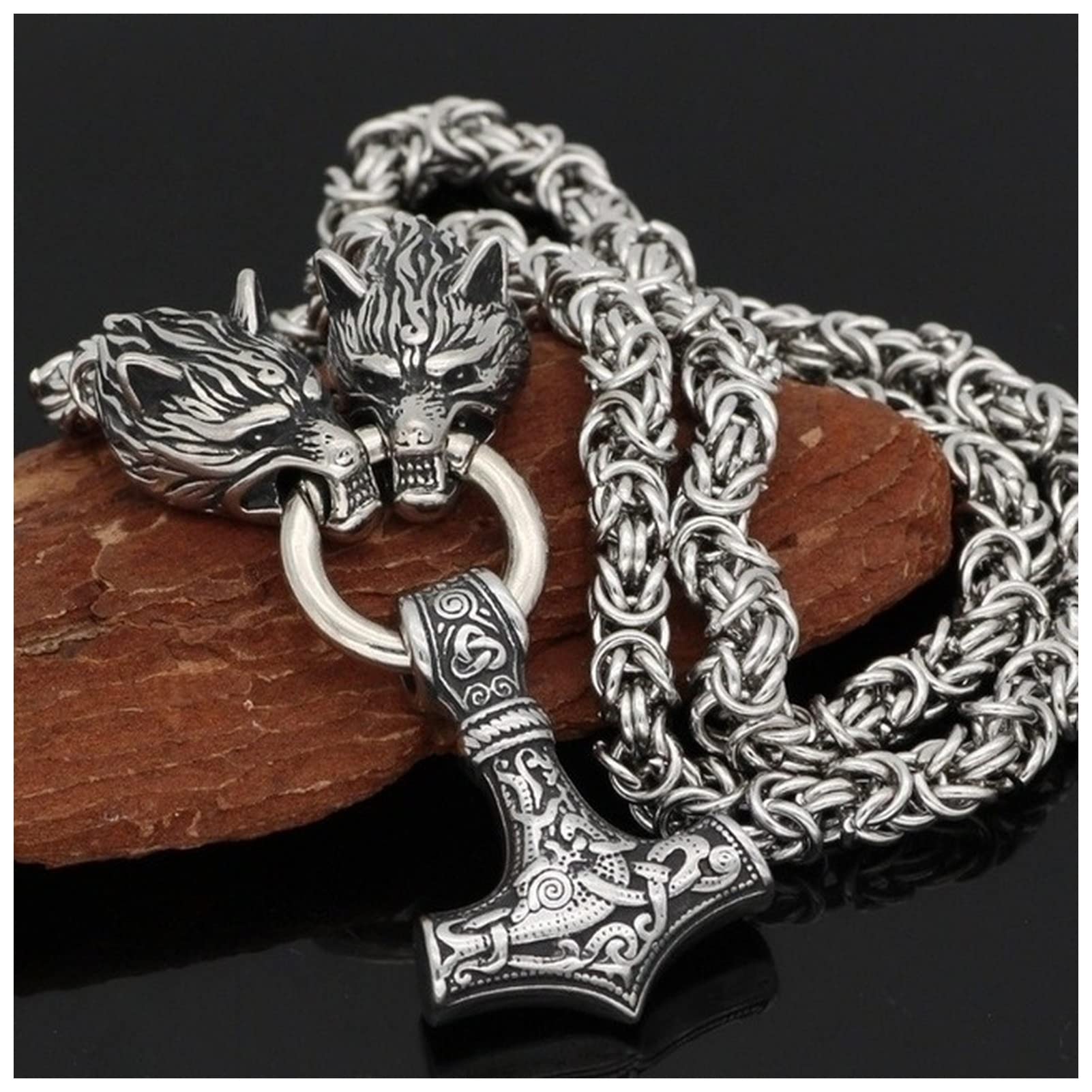 DFWY Collana A Catena con Pendente A Testa di Lupo Celtico Vichingo, Uomo Nordico in Acciaio Inossidabile Odin Fenrir Totem Amuleto, Regalo di Gioielli Pagani Animali Gotici Vintage