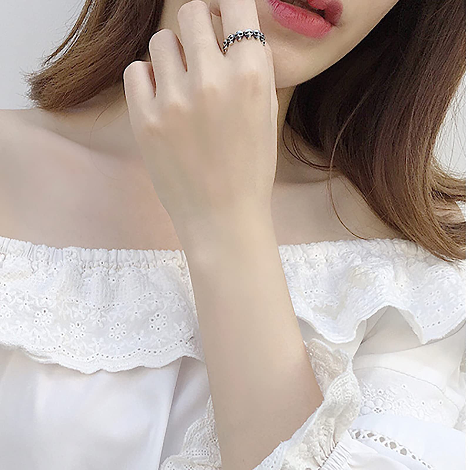 HHRFCS S925 Sterling Skelett Ring Retro Gothic Totenkopf Skelett Offene verstellbare Daumenringe Schmuck Geschenke für Frauen Weihnachten Halloween,