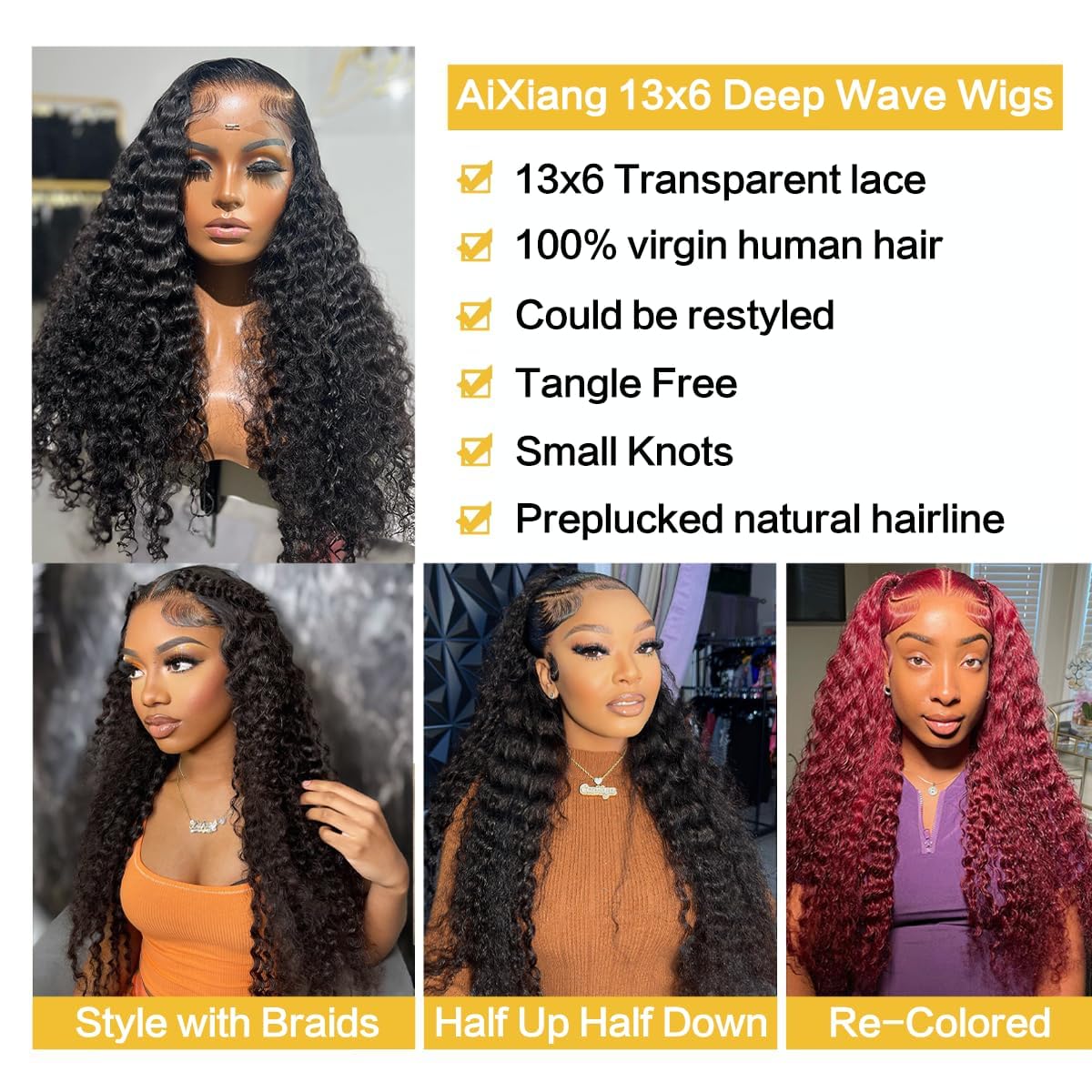 Bling Hair 38 Inch Deep Wave Lace Front Wigs Human Hair Glueless Deep Curly Wigs for Women 200% Density 13x6 Lace Frontal Wet and Wavy Wigs Human Hair Pre Plucked with Natural Hairline Natural Color