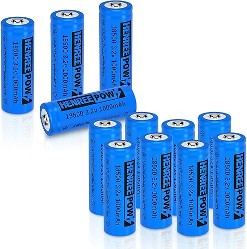 Miniatura 1 de Henreepow Batería recargable 18500, batería de fosfato de litio LiFePO4 de 3.2 V de 1000 mAh para luces solares de jardín al aire libre, linterna