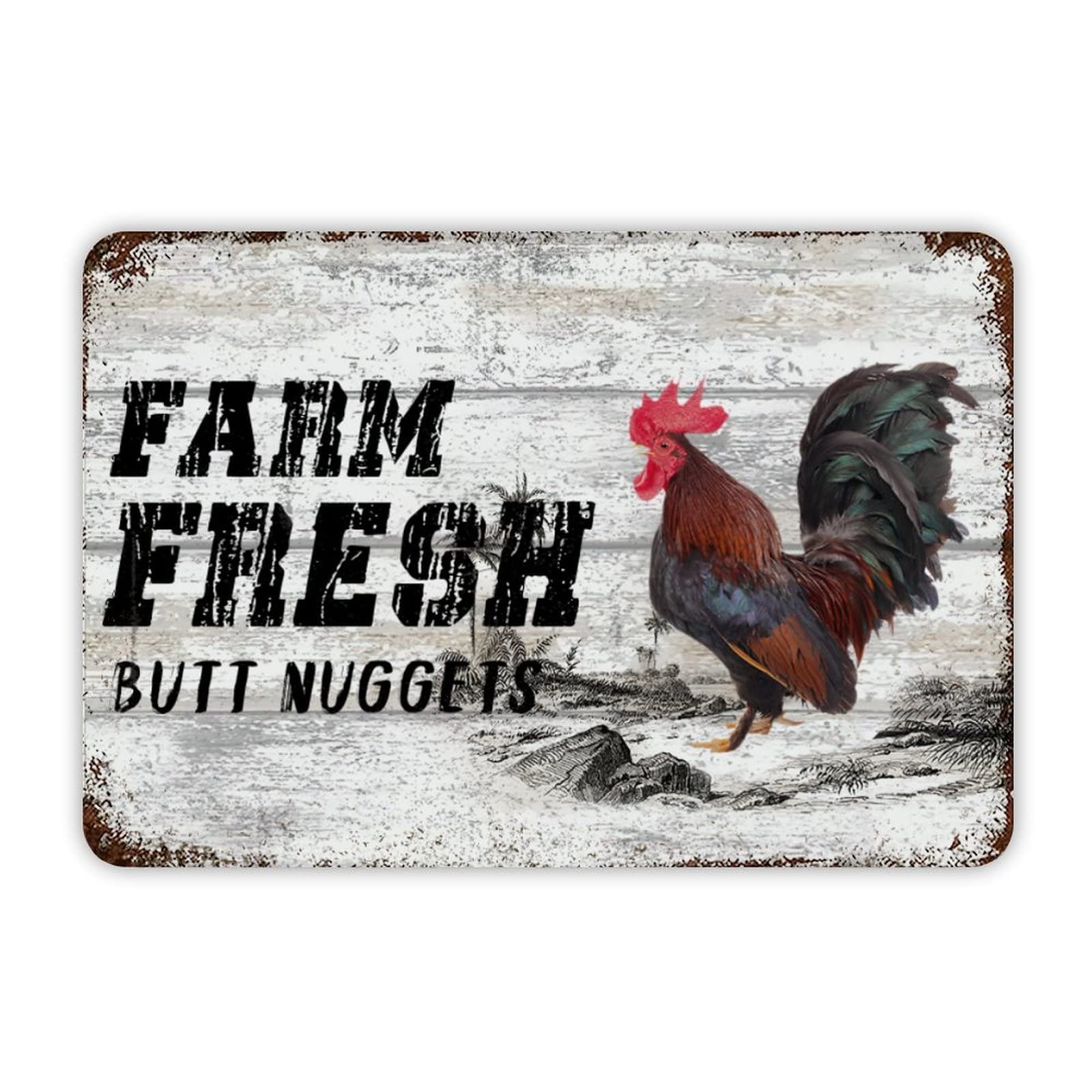 Farm Fresh Butt Nuggets Aluminum Sign 12x8 inch Vintage Metal Tin Sign Home Decor for Club Bar Garden Kitchen Restaurant