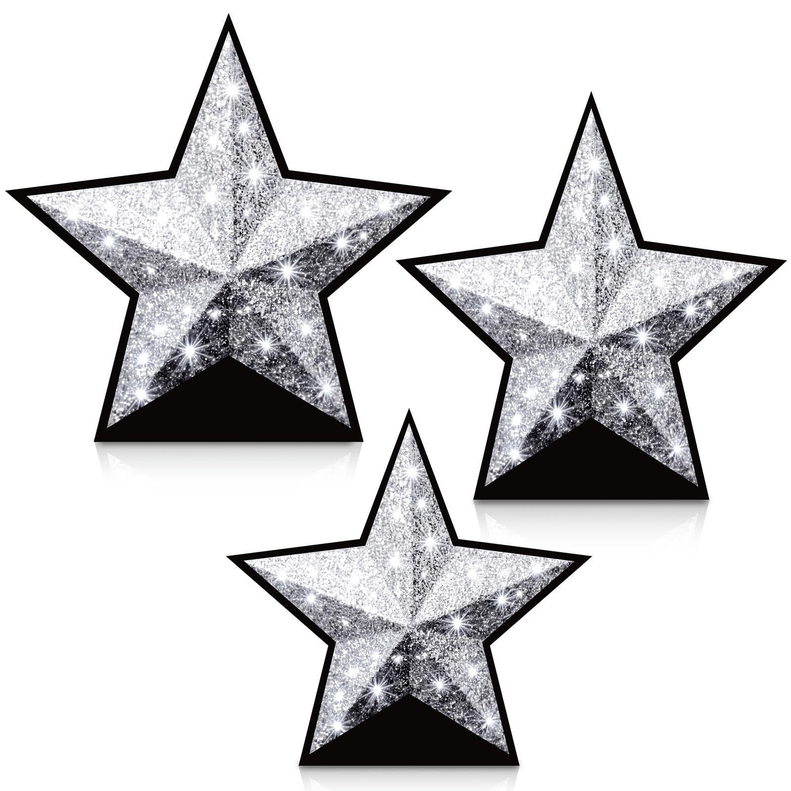 Leinuosen 3 Pcs 25.8" - 31.5" Star Starry Night Movie Night Party Decoration Silver Glitter Star Cardboard Cutout Stand-up Movie Prom Awards Homecoming Wedding Birthday Party Photo Prop Backdrop Decor